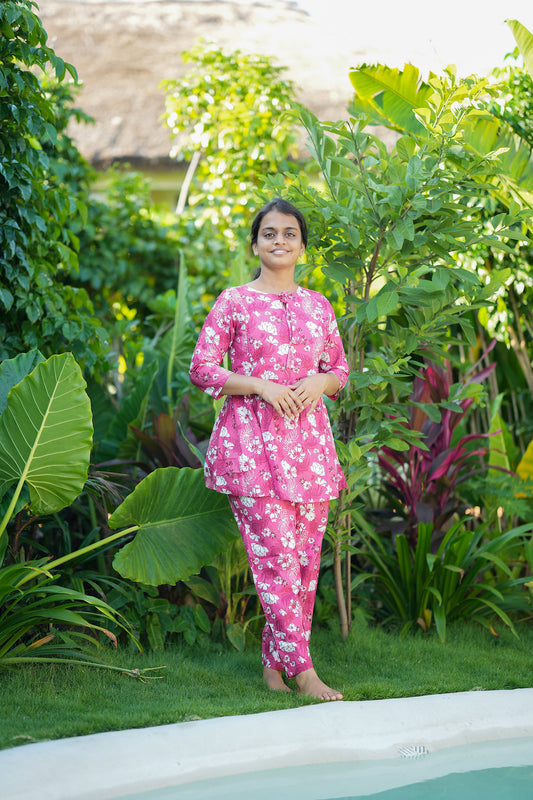 Ayla - Pink Peplum Night Suit