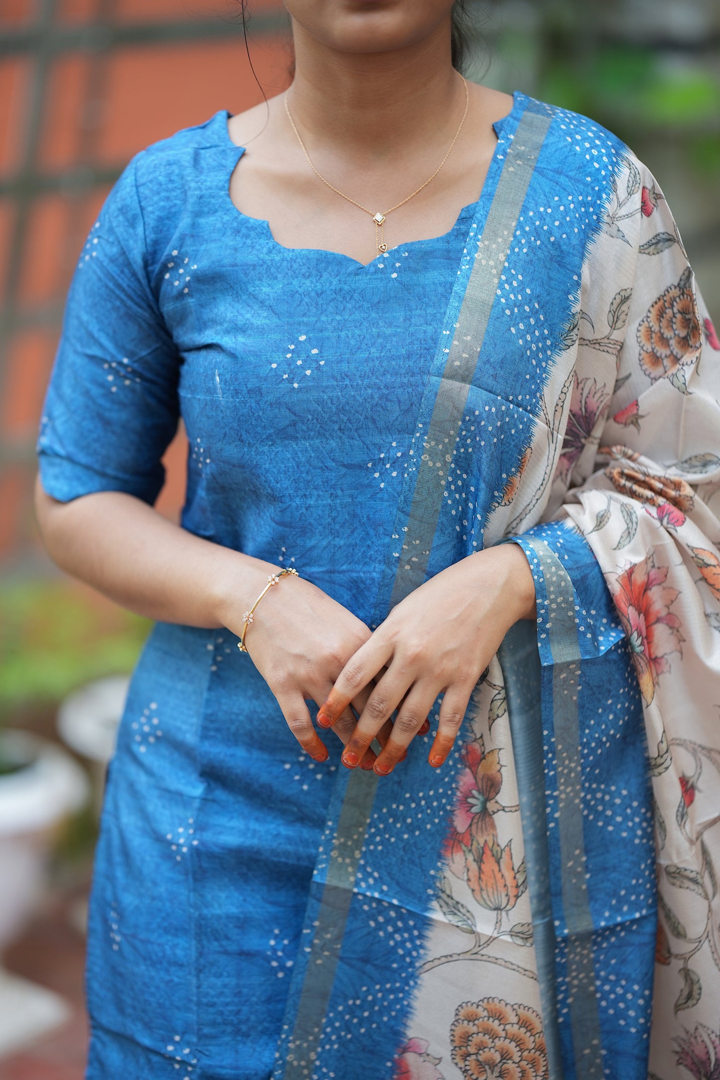 Kalika - Blue Bandhani 2 Pcs Tussar Kurti Set