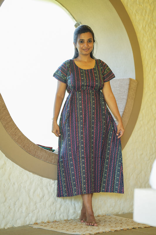 Tanvi - Navy Blue Tie Nighty