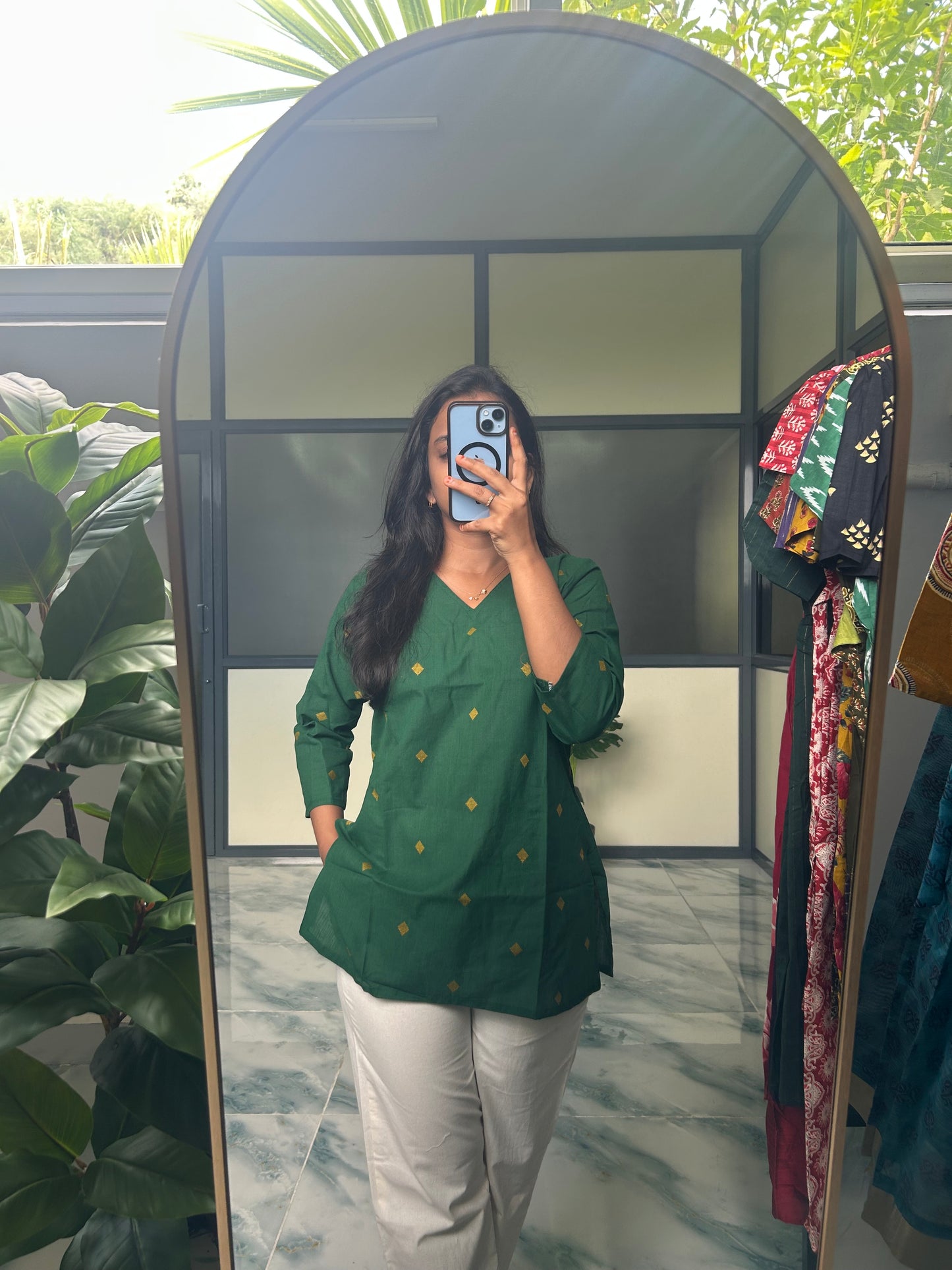 Meena - Green Handloom Short Top