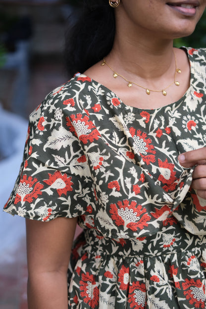 Ganga - Dark Olive Green Detachable Dupatta Maxi Nighty