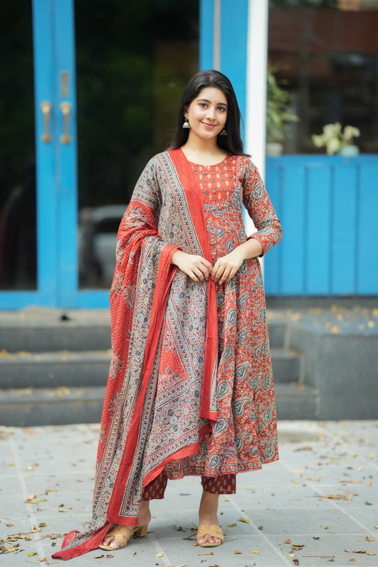 Mithra - Maroon Floral Suit Set