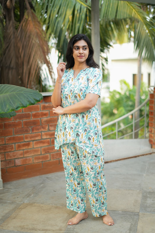 Heera - White Printed Night Suit