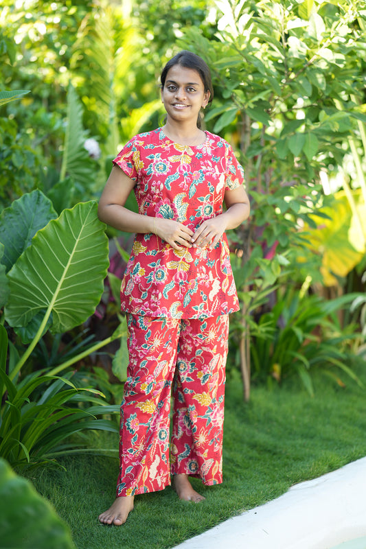 Maya - Red High Neck Night Suit