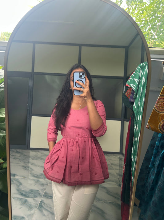 Isha - Light Pink Handloom Peplum Top