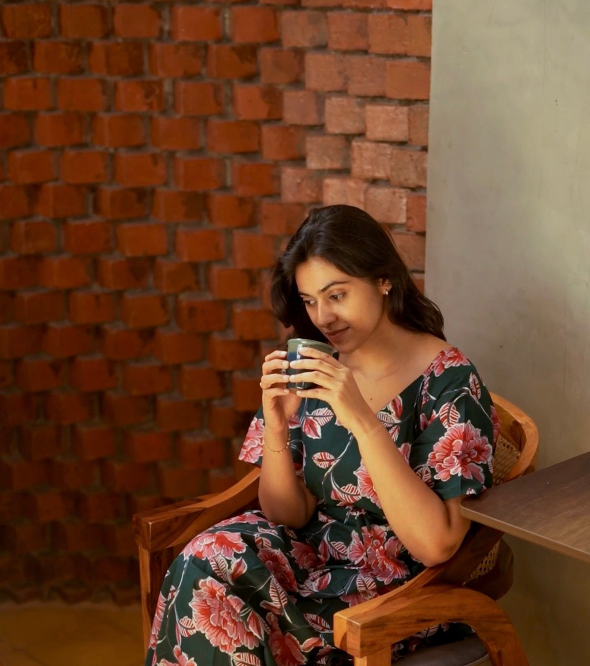 Nila - Green Kaftan Midi Nighty