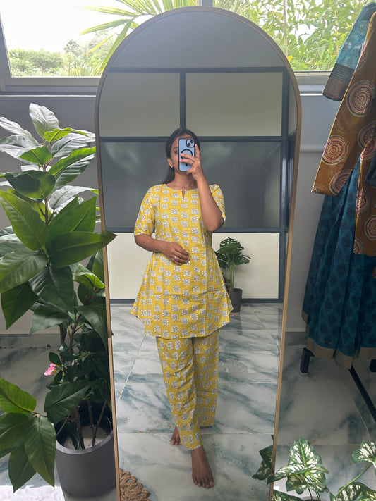 Heera - Yellow Floral Night Suit