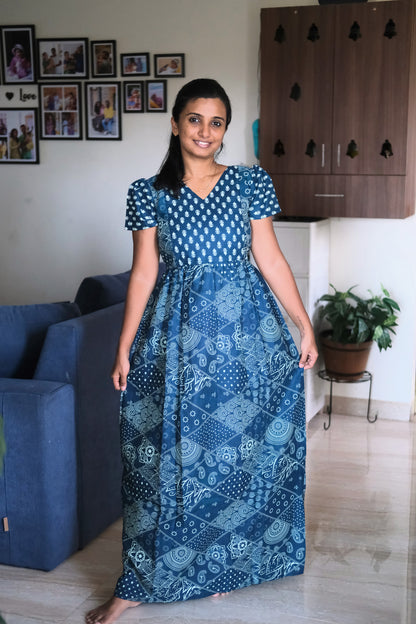 Printed ladies cotton nighty standing pose