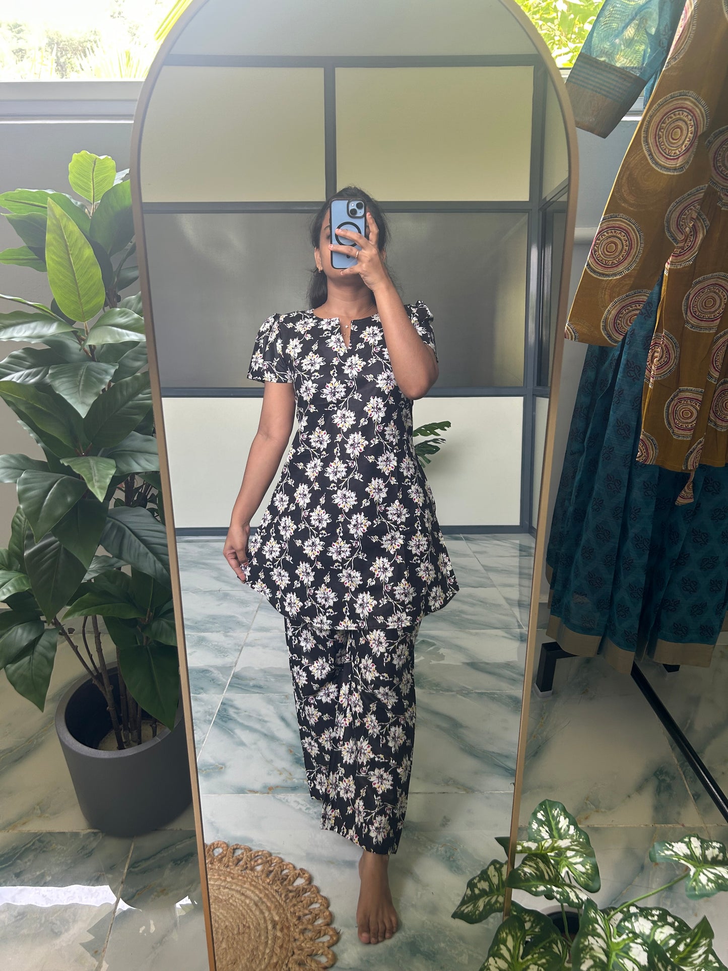Heera - Black Floral Night Suit