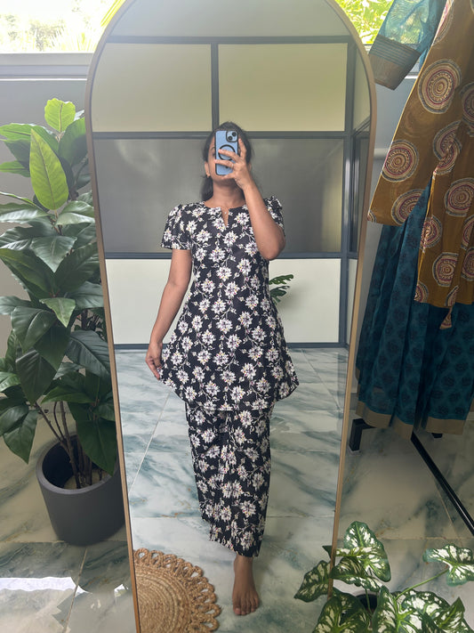 Heera - Black Floral Night Suit