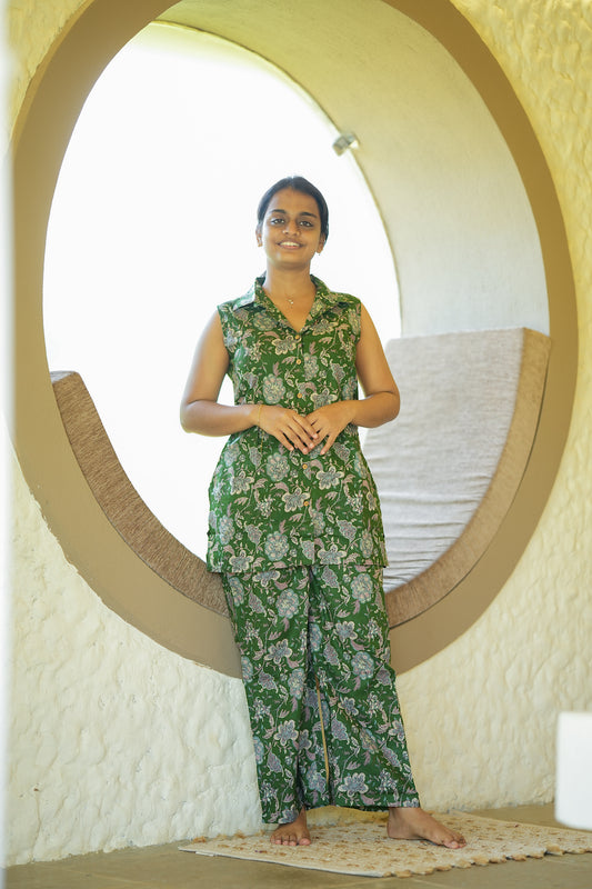 Nidhi - Green Shirt Style Night Suit