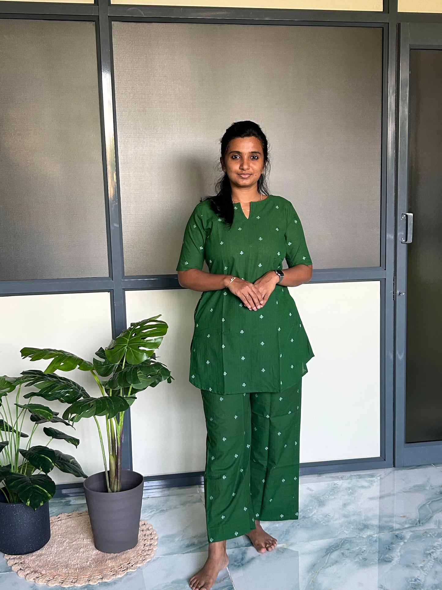 Heera - Green Handloom Night Suit