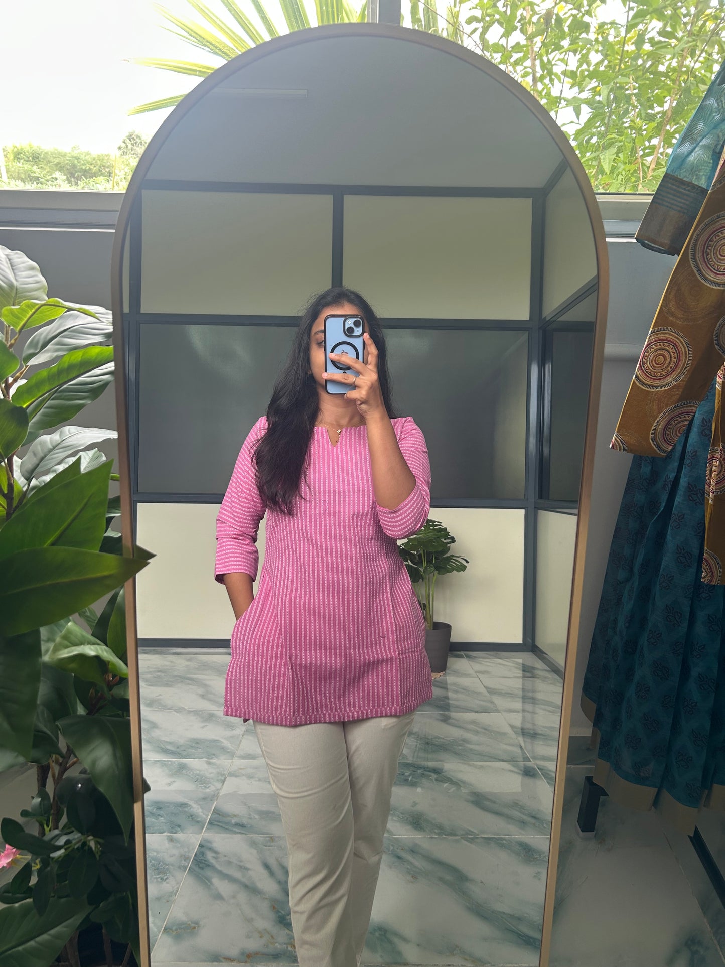 Meena - Pink Handloom Short Top