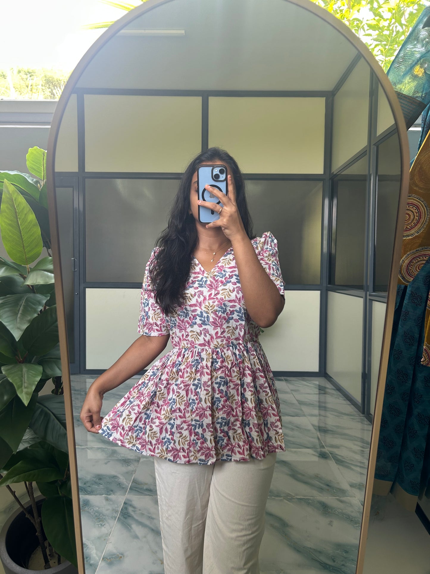 Isha -  White Kantha Peplum Top