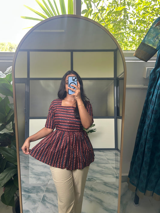 Isha - Red Blue Peplum Top