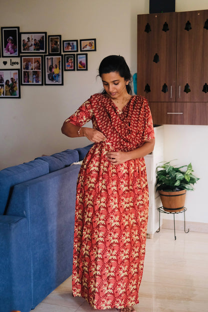 Kaveri - Brick Red Maxi Nighty