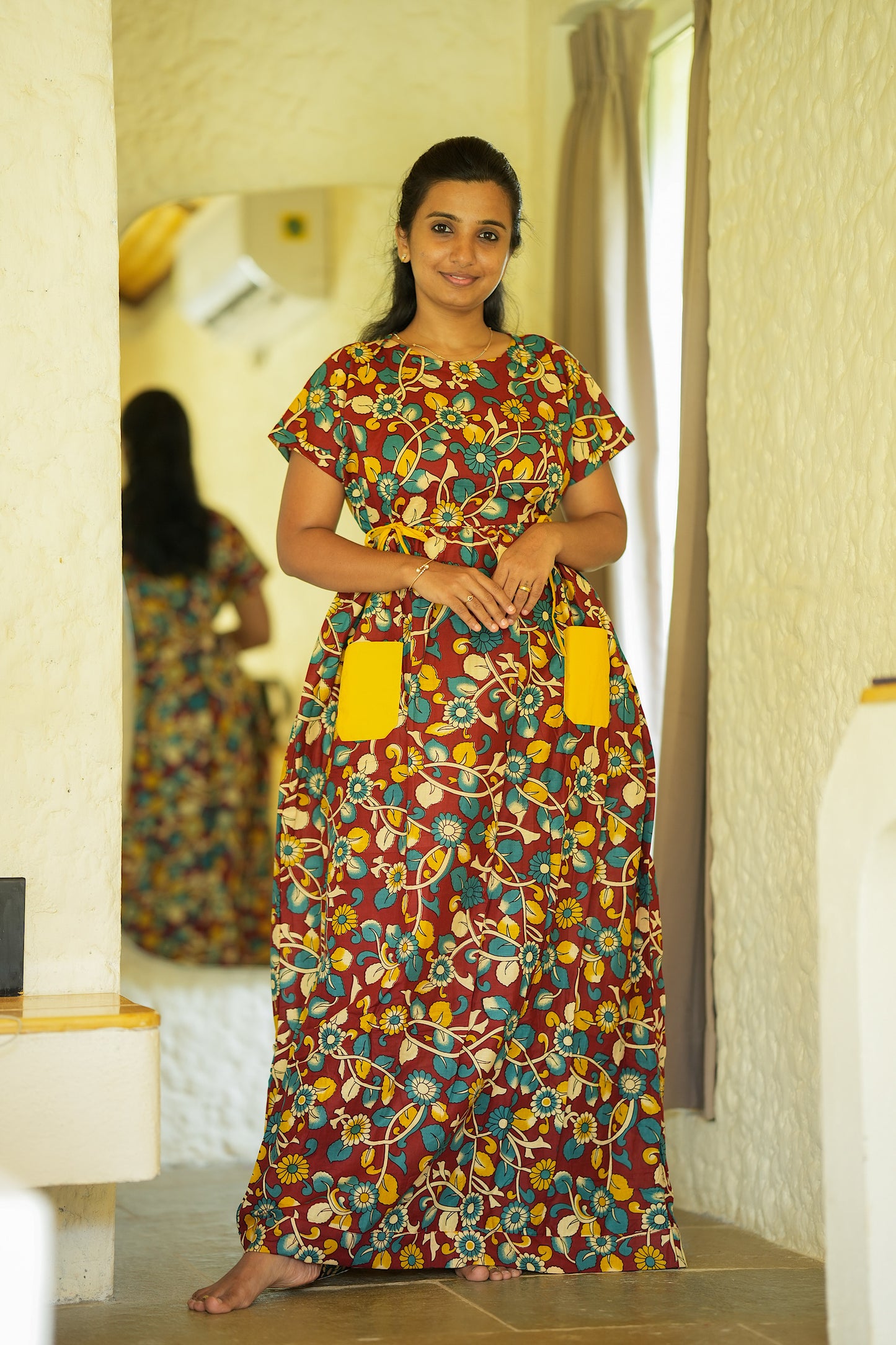 Sowbi - Brown Floral Tie Pocket  Maxi Nighty
