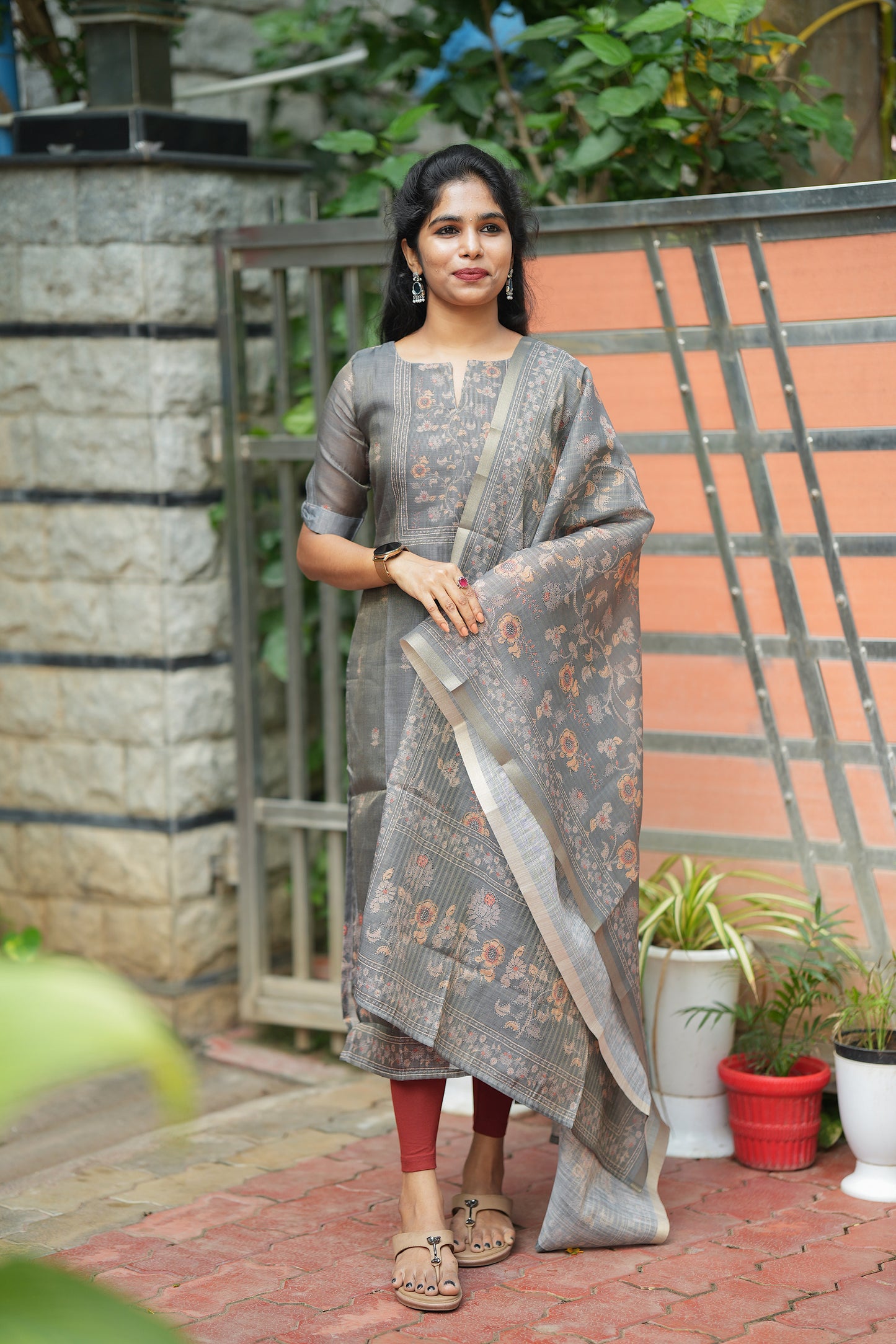 Kalika - Gray 2 Pcs Tissue Kurti Set