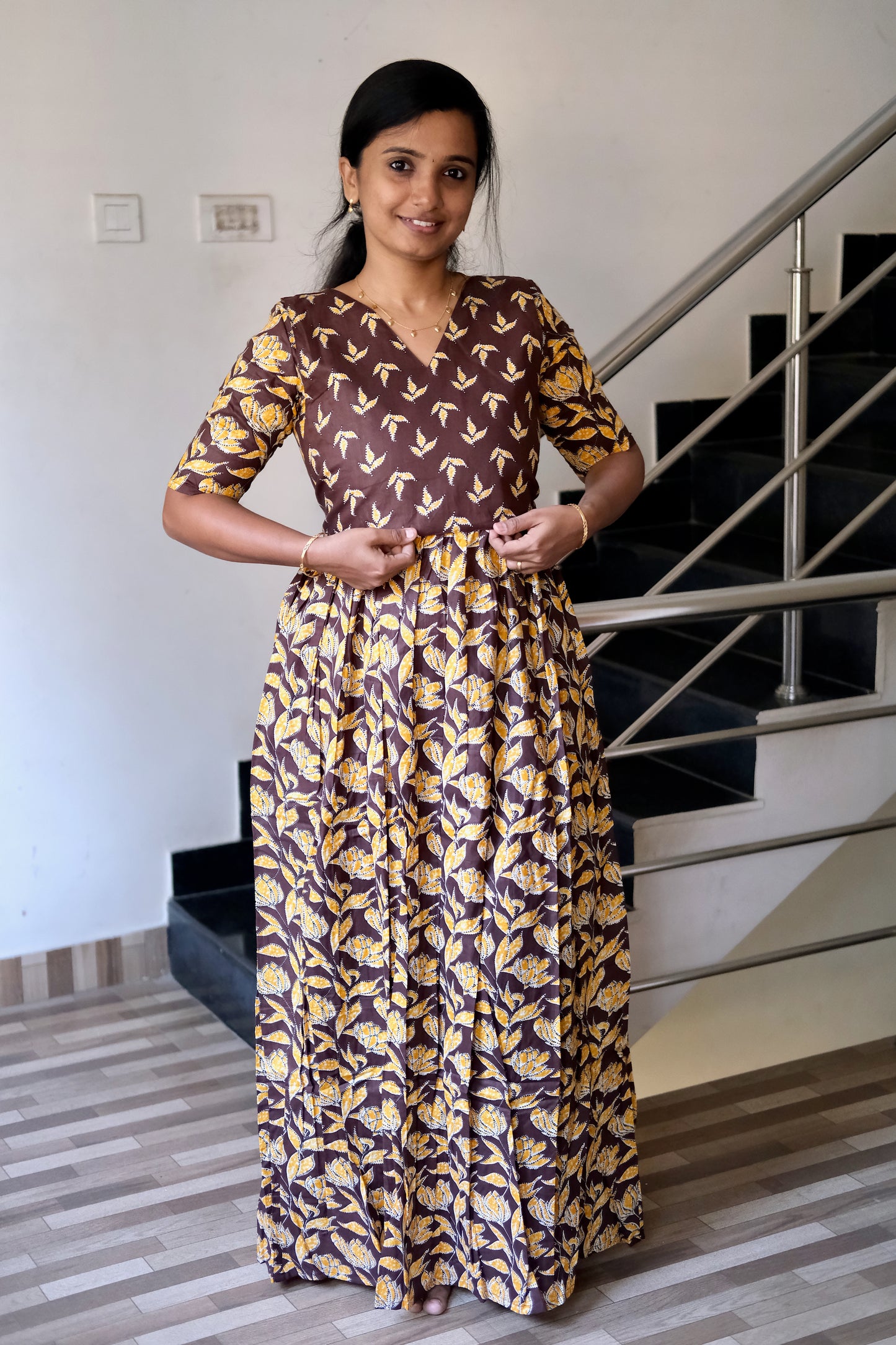 Kuyili - Brown Tie Up Cover Maxi Nighty