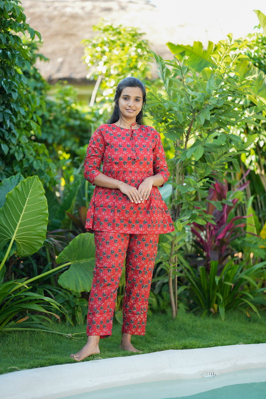 Ayla - Red Peplum Night Suit