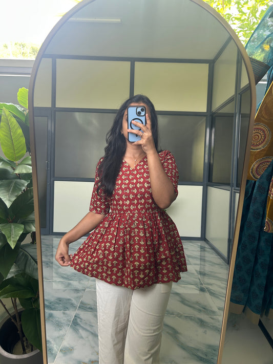 Isha -  Maroon Peplum Top