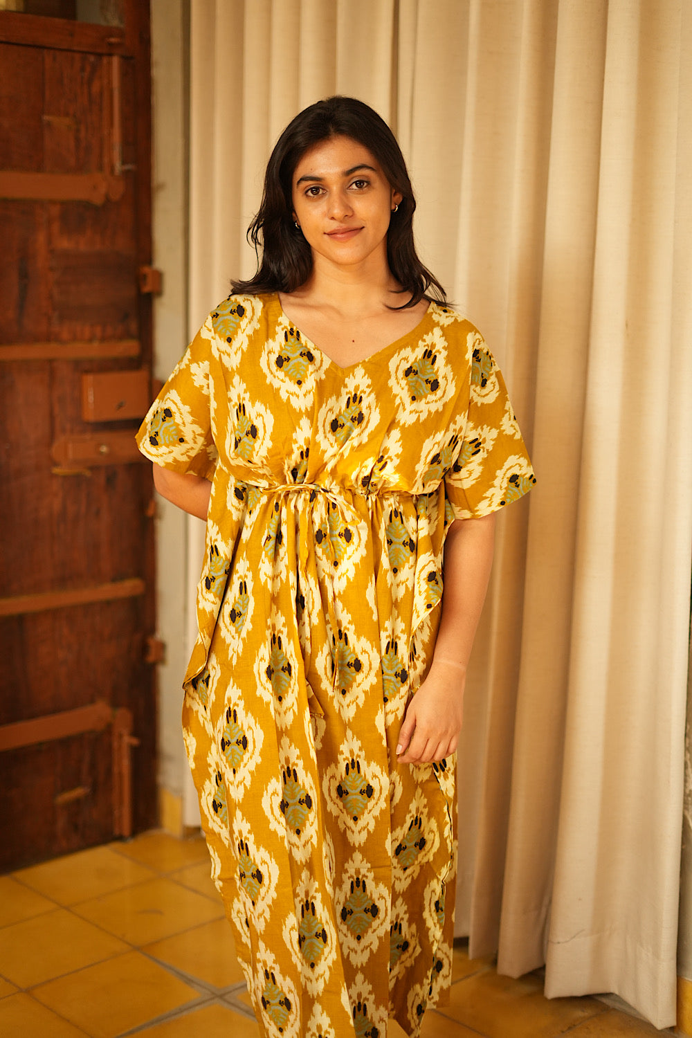 Nila -  Mustard Kaftan Midi Nighty