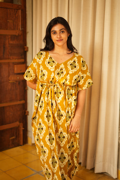 Nila -  Mustard Kaftan Midi Nighty