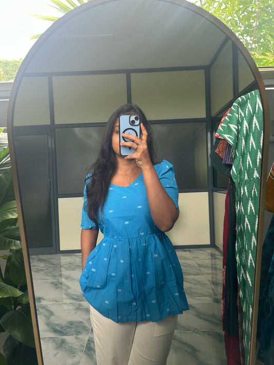 Isha - Blue Handloom Peplum Top