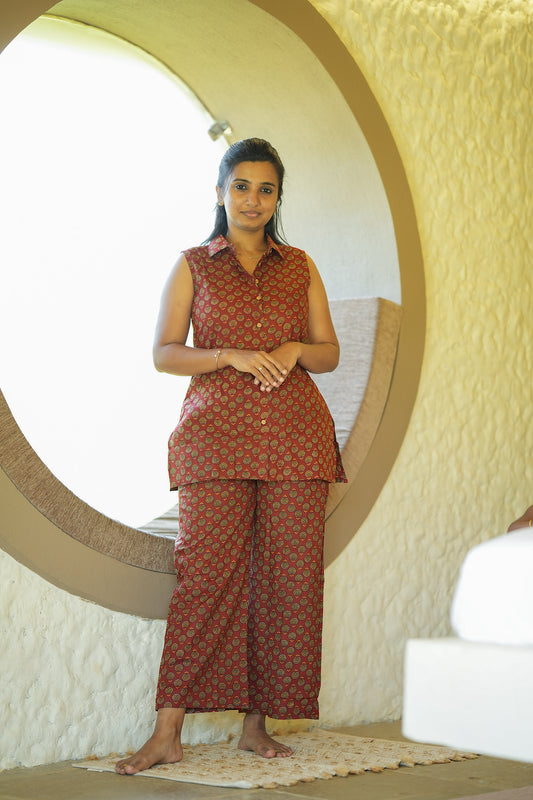 Nidhi - Brown Shirt Style Night Suit