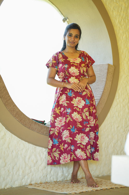 Tanvi - Magenta Tie Nighty