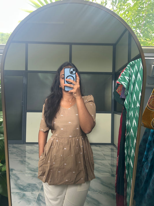Isha - Gray Handloom Peplum Top