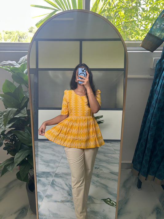 Isha - Dark Yellow Peplum Top