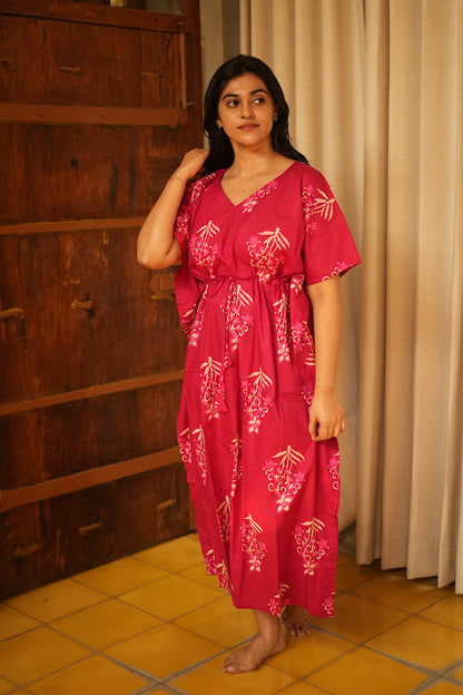 Nila - Pink Kaftan Midi Nighty