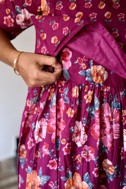 Kuyili - Magenta Tie Up Cover Maxi Nighty