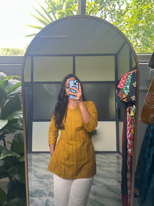 Meena - Mustard Handloom Short Top