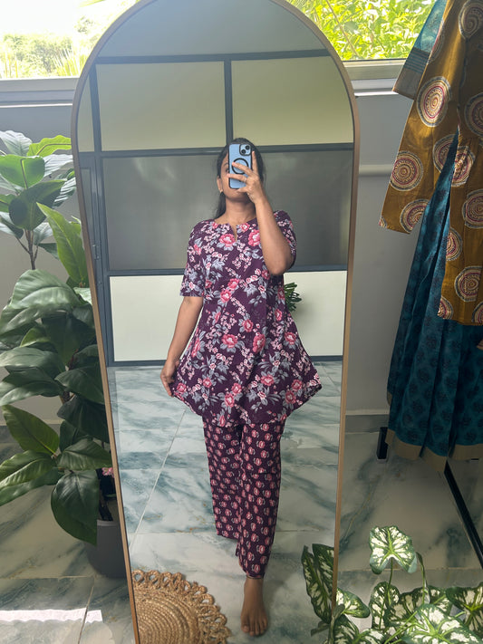 Heera - Deep Plum Night Suit