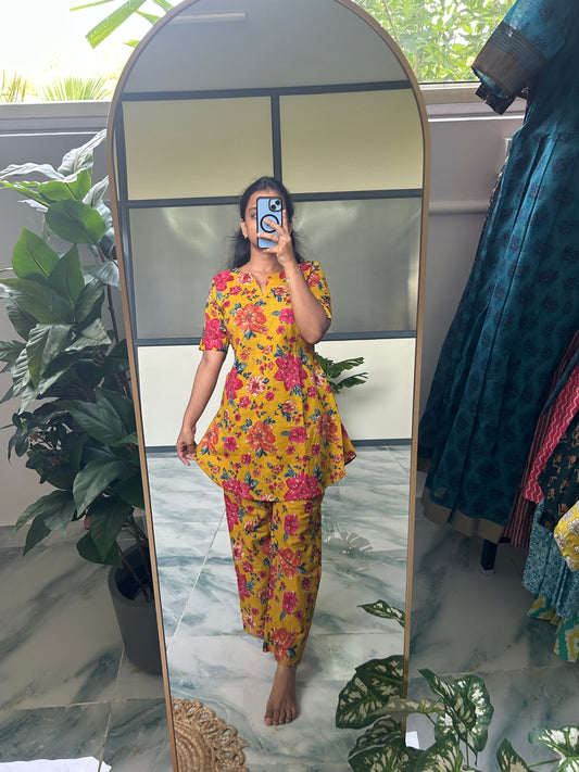 Heera - Yellow floral Night Suit