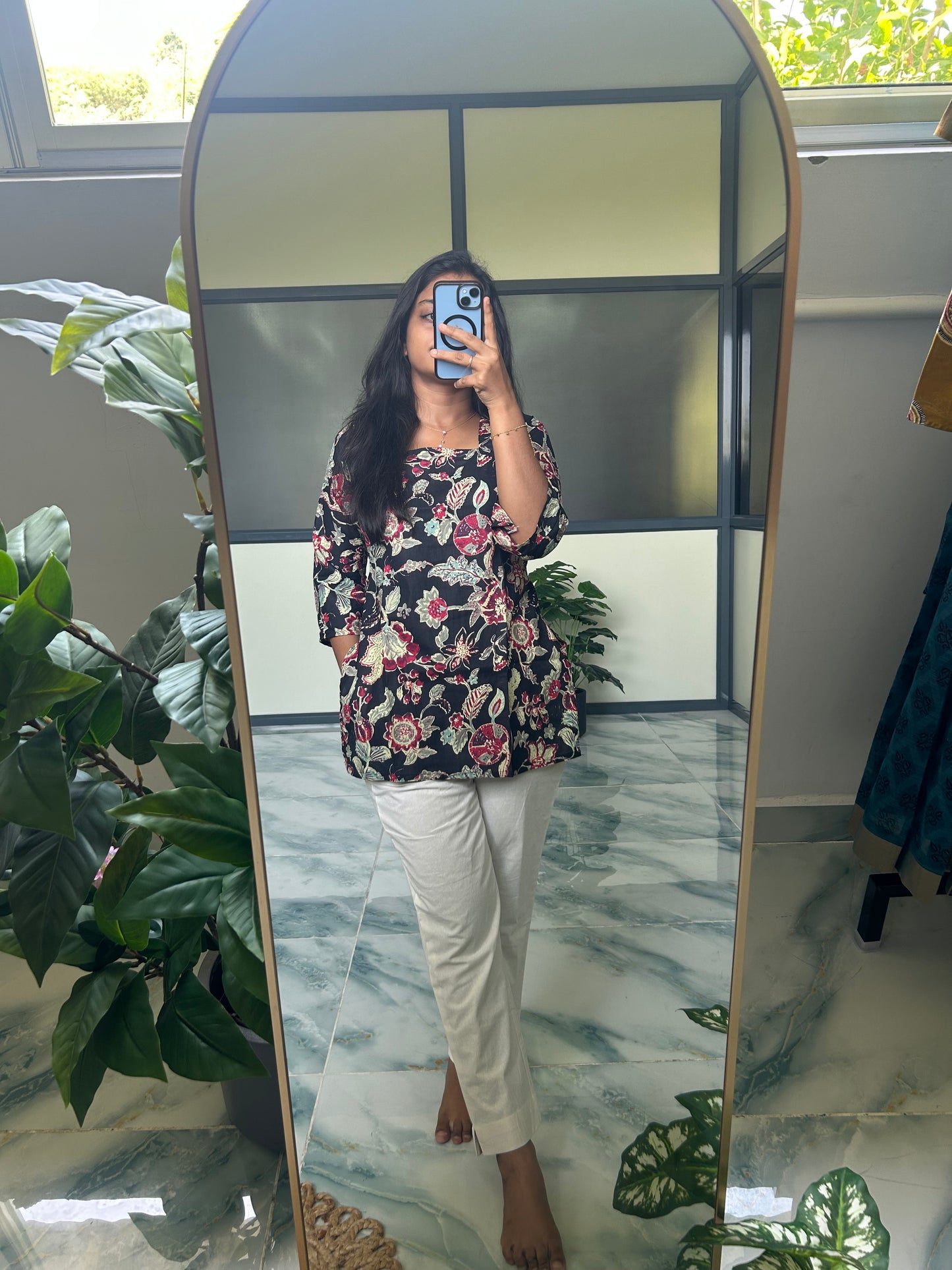 Meena - Black Floral Short Top