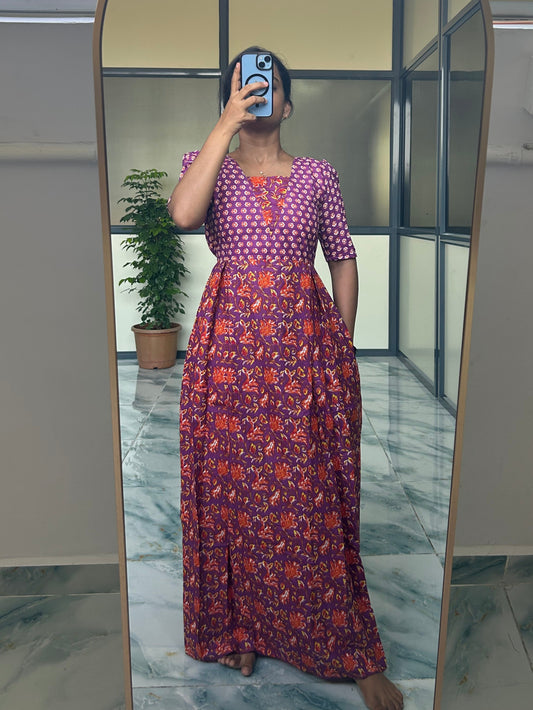 Nisha - Purple Floral Maxi Nighty