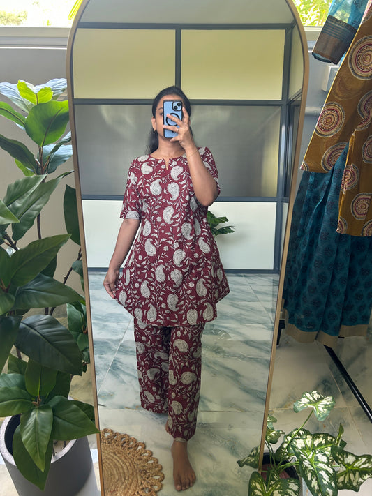 Heera - Maroon Printed Night Suit