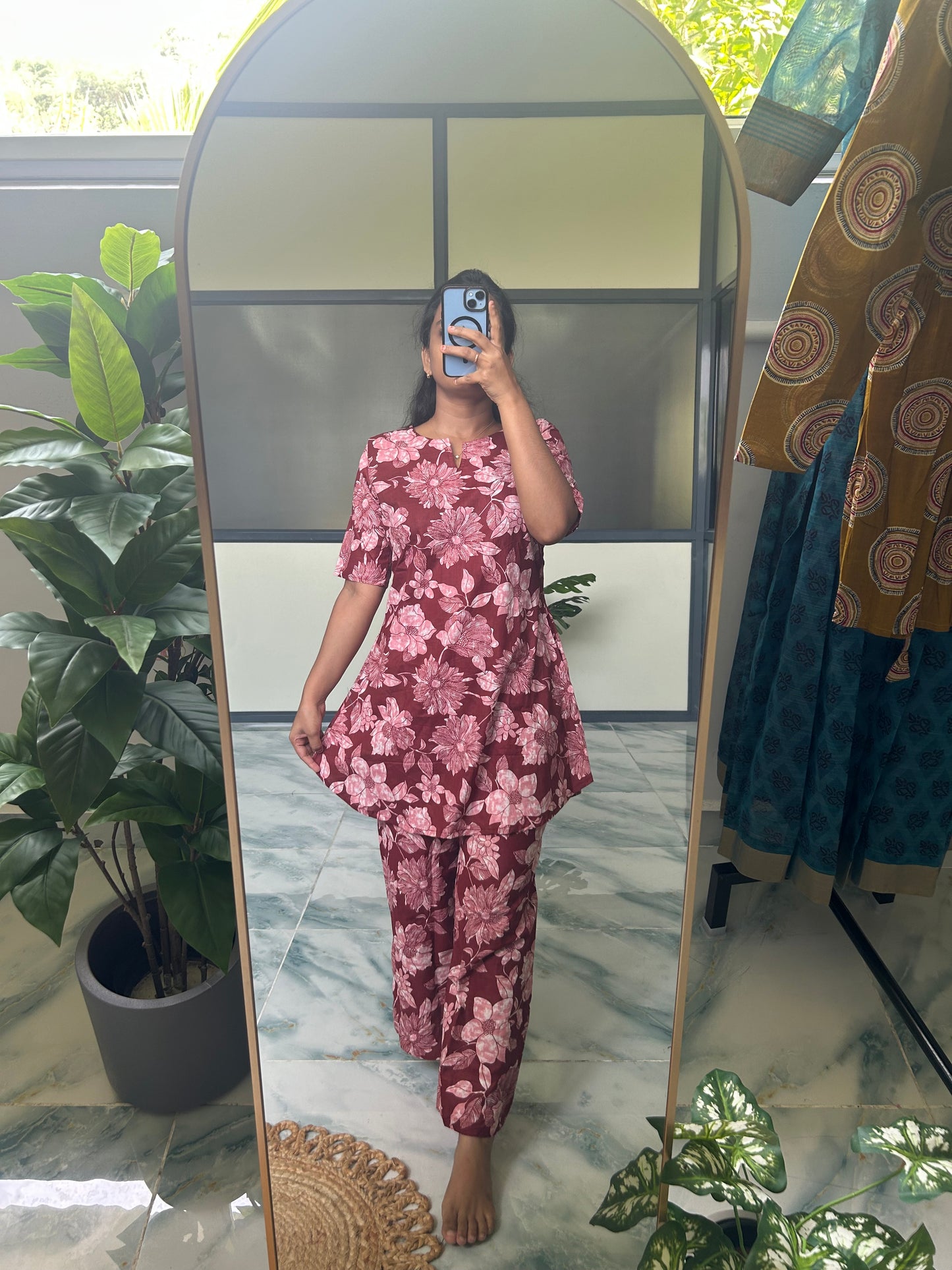 Heera - Maroon Floral Night Suit
