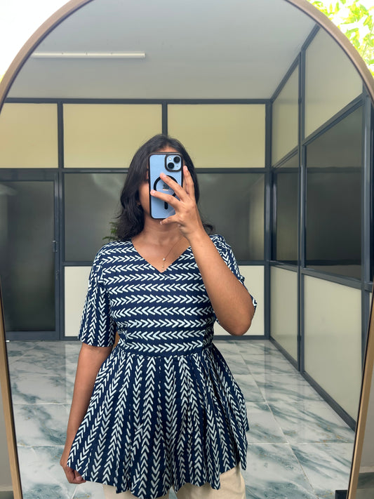 Isha -  Dark Blue Peplum Top