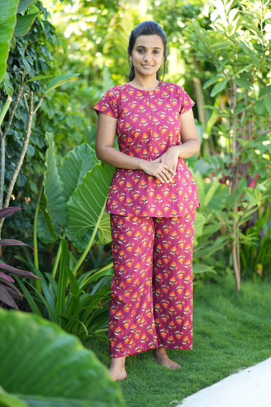 Maya - Maroon High Neck Night Suit