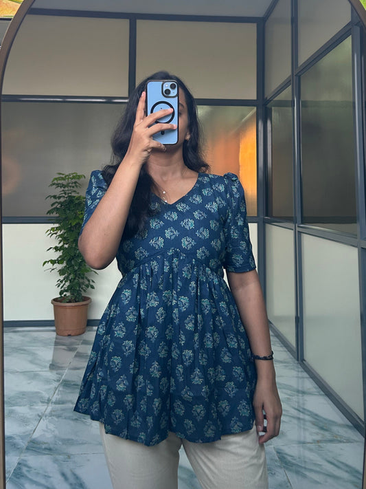 Nila -  Navy Blue Peplum Top