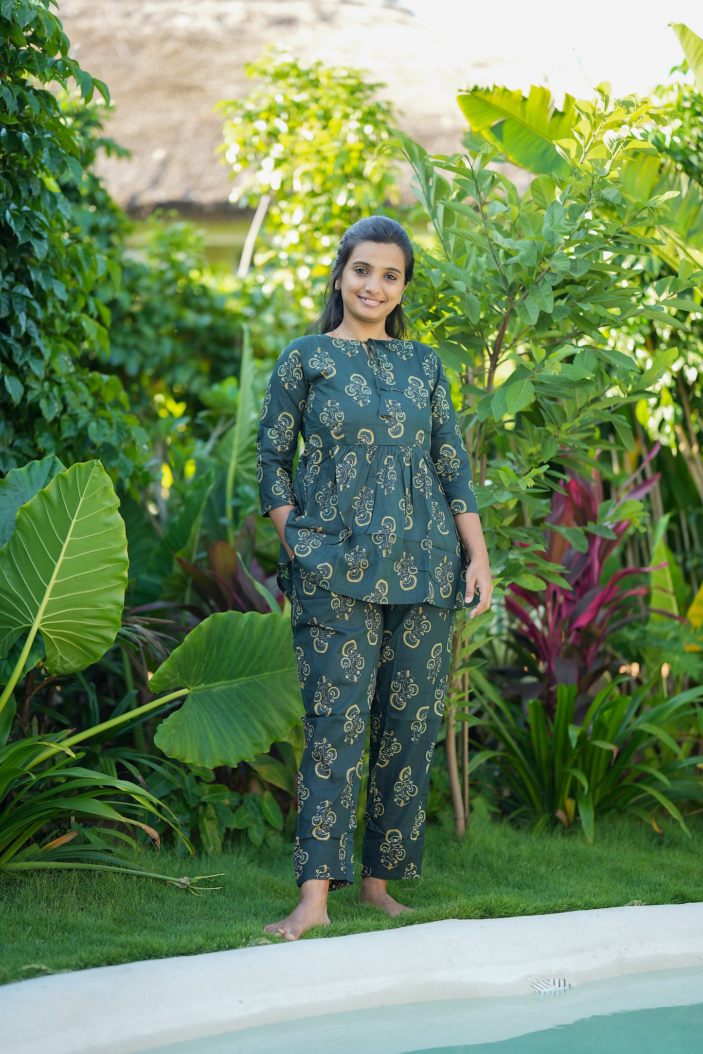Ayla - Dark Green Peplum Night Suit