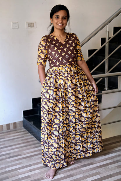 Kuyili - Brown Tie Up Cover Maxi Nighty