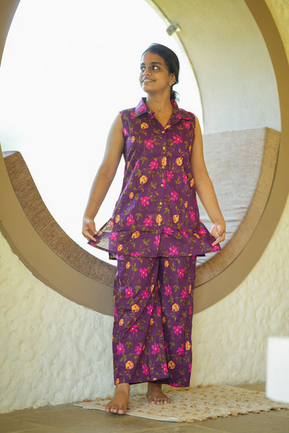 Nidhi - Purple Shirt Style Night Suit