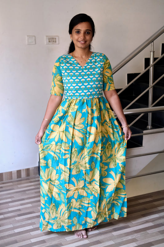 Kuyili -  Aqua Blue Tie Up Cover Maxi Nighty