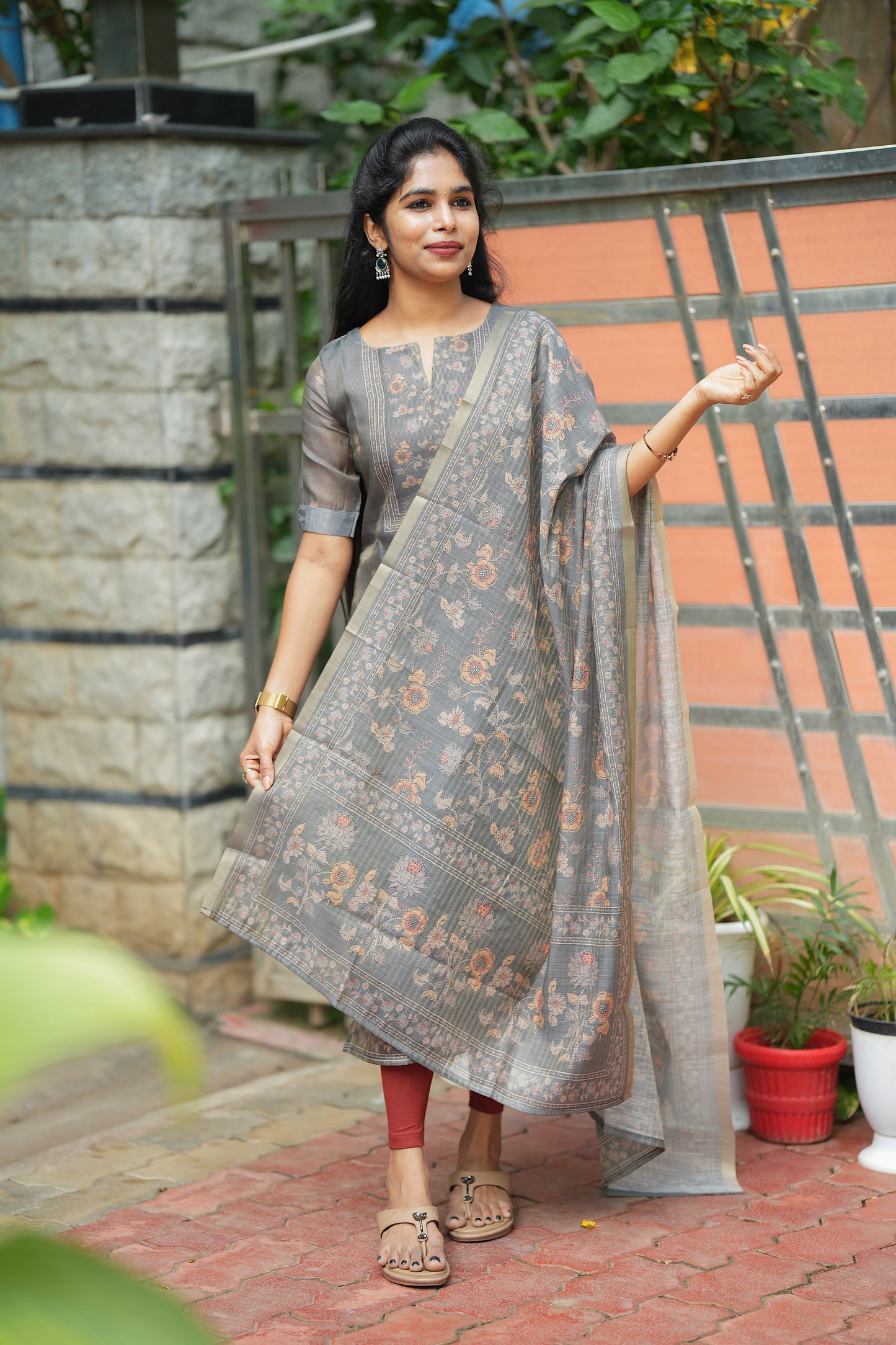 Kalika - Gray 2 Pcs Tissue Kurti Set