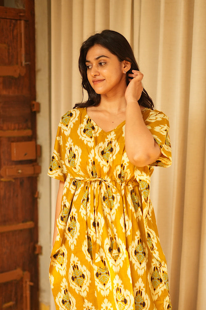 Nila -  Mustard Kaftan Midi Nighty